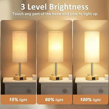 Bedside Table Lamp for Bedroom - 3 Way Dimmable Touch Light USB C Charging Ports