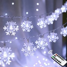 20ft 40 LED Battery Operated Christmas Snowflake String Lights - Holiday Decor