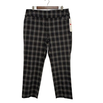 Tribal Pants Womens 16 Sapphire Blue Gray Plaid Pull on Casual Tapered NWT