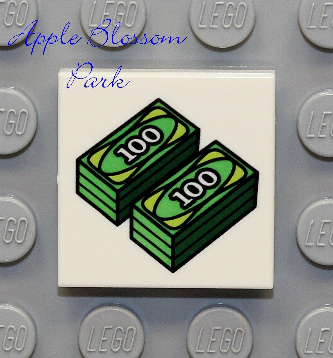 NEW Lego 2x2 White Decorated FLAT TILE -Green Minifig 100 Dollar Bill Bank Money