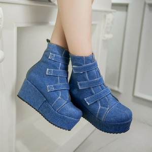 denim wedge boots