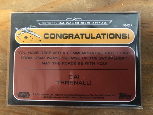 C'Ai Threnalli X-Wing Patch Card-Topps Star Wars Journey to the Rise Skywalker - Picture 2 of 2