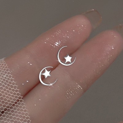 Cute 925 Silver Star Moon Small Earrings Stud Stud Women Wedding Jewelry Gift