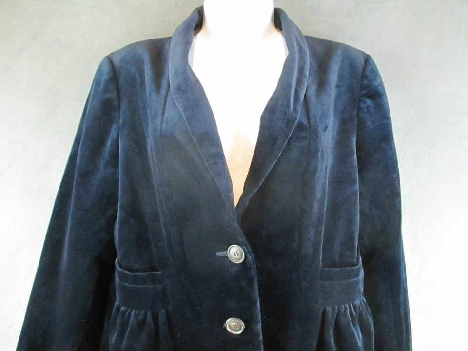 J Crew Blazer Womens 10 Blue Velvet Peplum Whimsigoth Office Siren Edgy Career - Image 2 of 4