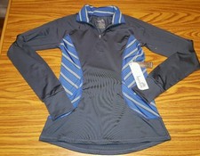 NWT KYODAN WOMEN'S ATHLETIC RUNNING YOGA STRETCHY JACKET - Blue/Gray Striped - S
