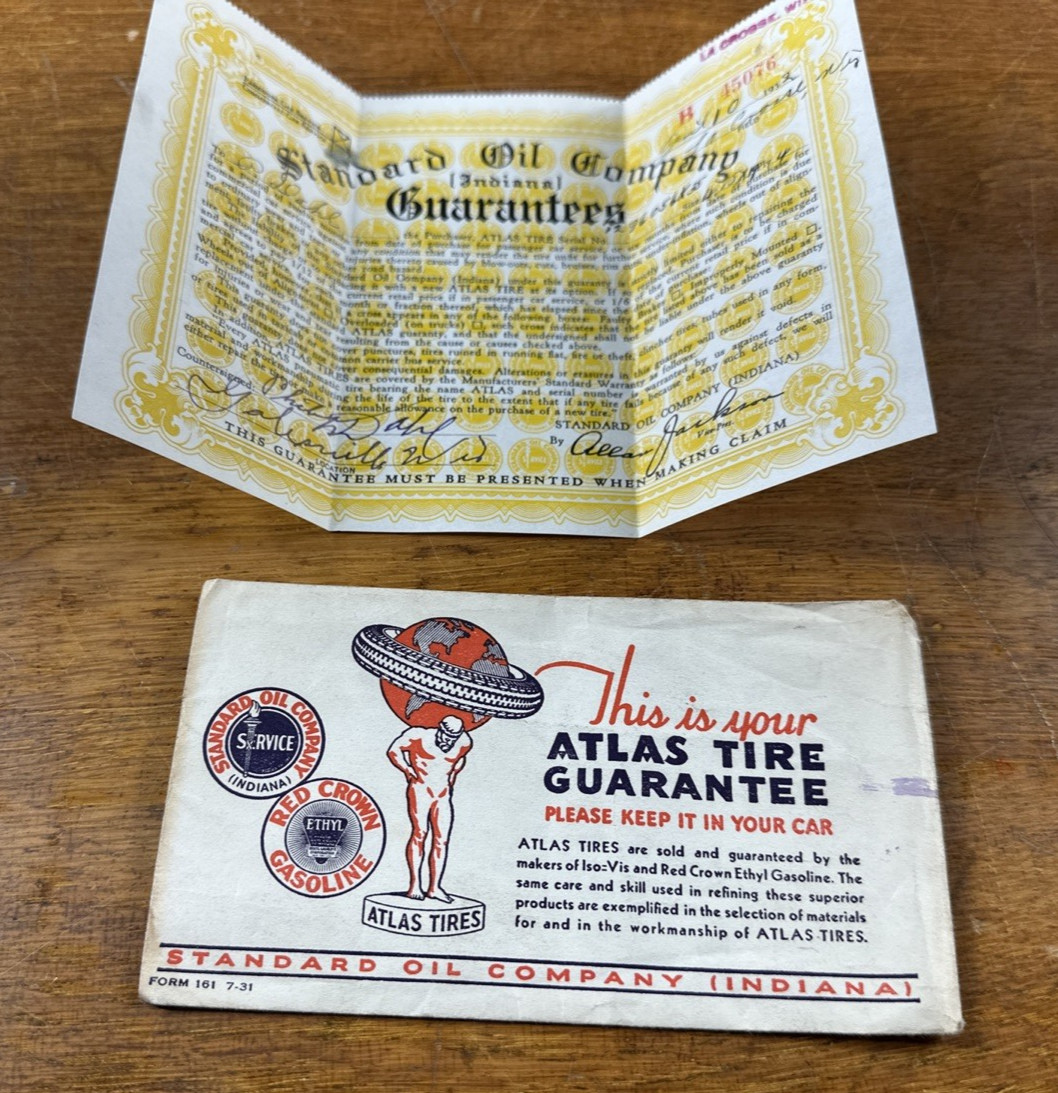 Vintage 1951 Standard Oil Co Envelope Gas Atlas Tires Battery Warranty Holder
