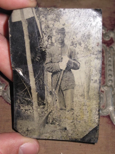 Antique Civil War Tintype Photograph Artillery Soldier w/ Family Album