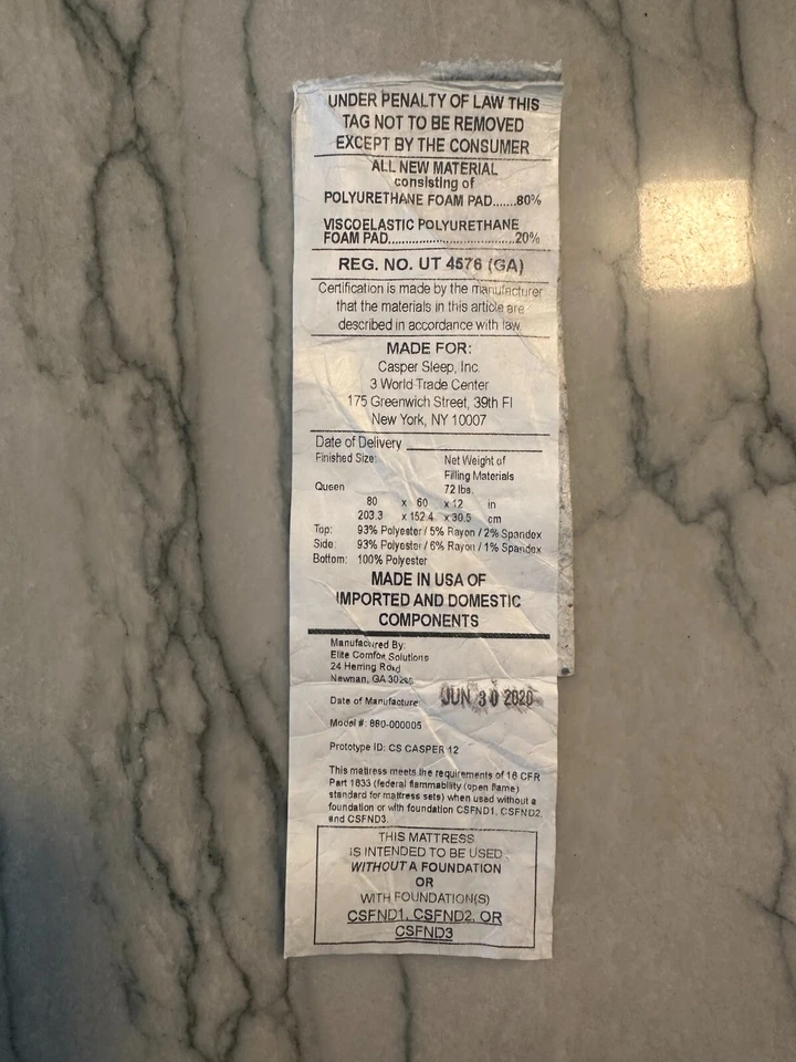 Матрас Casper полуторный размер - Изображение 3 из 3