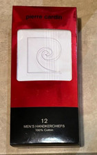 Pierre Cardin Box Lot 12 Mens Handkerchiefs White 100 Cotton NEW factory sealed