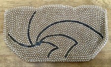 VTG Japanese Heavy Beaded Faux Pearl Clutch Purse, Floral Design-Satin Lining