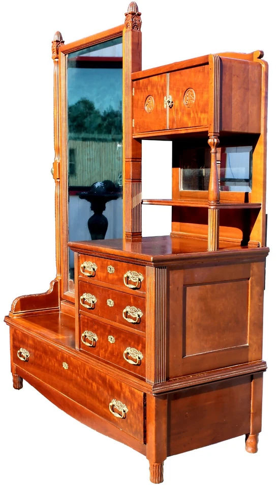 古董工艺美术手工枫木穿衣梳妆台带斜面镜子,c. 1920 年代 — 第 4/4 张图片