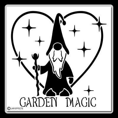 ''Garden Magic'' Gnome Wizard with stars and heart reusable craft STENCIL Template