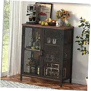 Small Coffee Bar Cabinet for Liquor Rustic Industrial Rustic Oak Two Doors