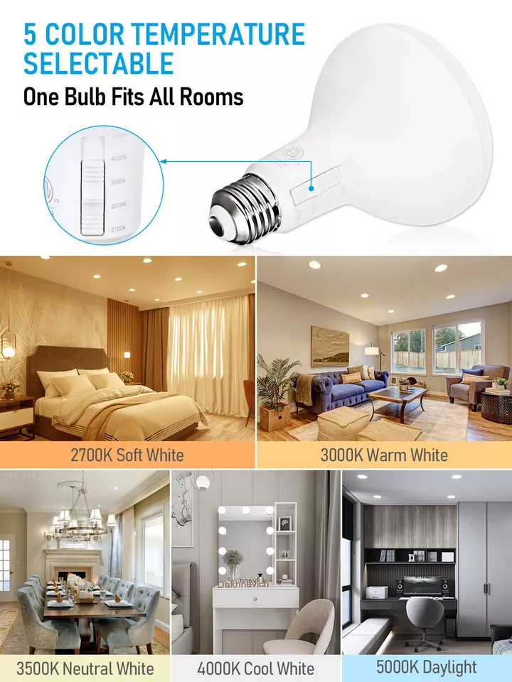 6 Pack 5CCT BR30 LED Recessed Can Light Bulbs, Dimmable, 6.5W, E26 Base - Image 2 of 4