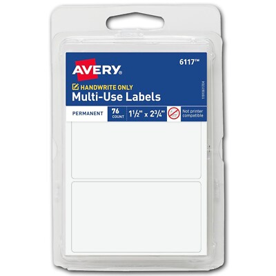 Avery 6117 Multi-Use Labels, Self-Adhesive, Permanent, 1-1/2 x 2-3/4'' Pack of 76