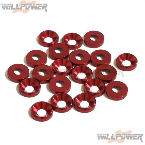 Alum. 4mm Countersink Washer (Red/20 pcs) (RC-WillPower) 1:8 Buggy Truggy Dirt