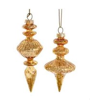 Set of 2 Gold Finial ornaments, blown glass, 5 1/2" tall, Kurt Adler NWT