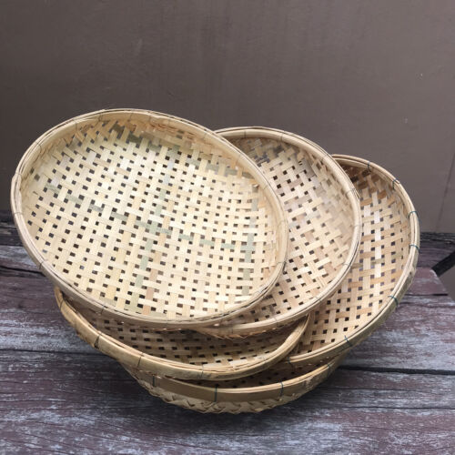 Vintage Thai Handicraft Wicker Round Shape Bamboo Tray Sieve for Drying Food 12" - Picture 37 of 59