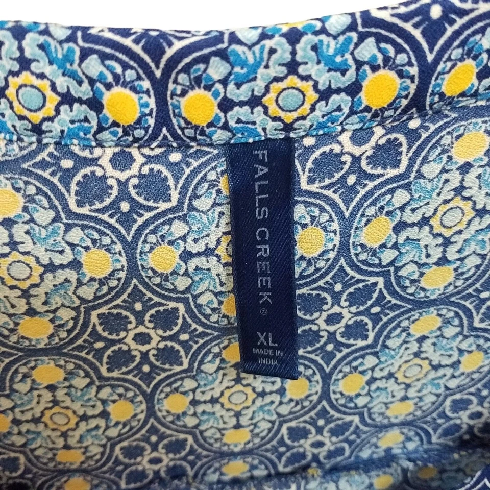 Blusa sin mangas geométrica azul amarilla Falls Creek para mujer talla XL Foto 2 de 4