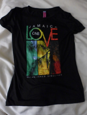 NICE Sun Kissed Island Women's sz M Black One Love Jamaica T Shirt NEW Soft