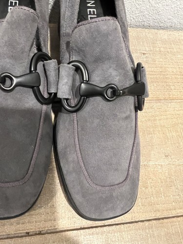 Vaneli Gray Suede Loafers Black Horse Bit Square Toe Block Heel Size 7 Shoes - Picture 4 of 12