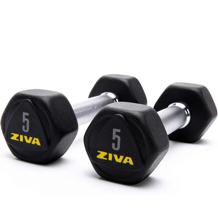 ZIVA Hexagon RPU Solid Steel with Hard Rubber Coating Dumbbells 5lbs Set of 2