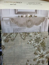 NEW Cynthia Rowley Christmas Mantel Scarf 25 x 83 Gold Beaded Garland