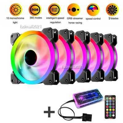3/5/6 Packs 120MM RGB LED PC Cooling Fan Computer Game Radiator Remote Control