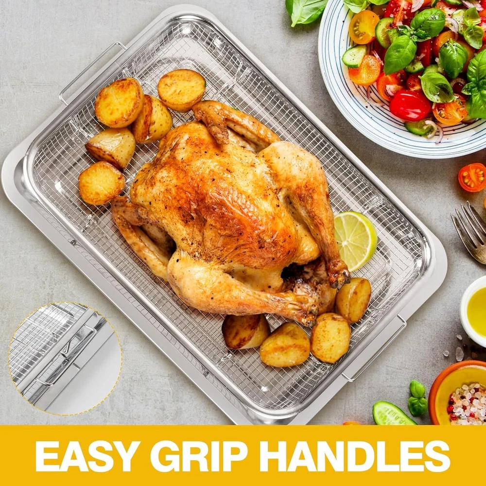 Durable Stainless Steel Air Fryer Oven Rack & Crisper Tray - 2 Sets