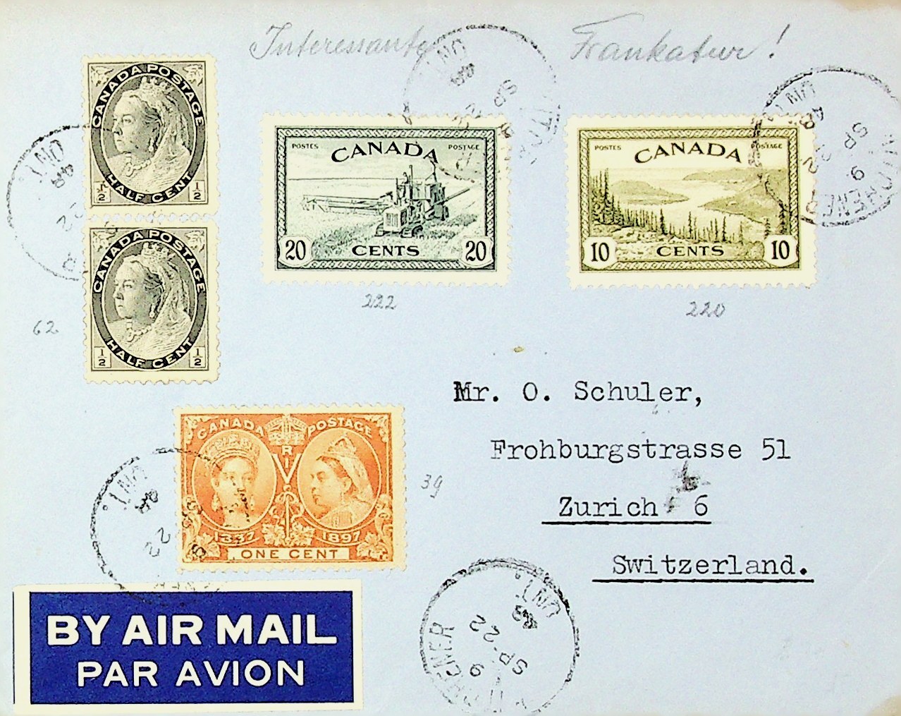 SEPHIL CANADA 1948 5v ON COVER KITCHENER TO SWITZERLAND VIA AIR MAIL eBay
