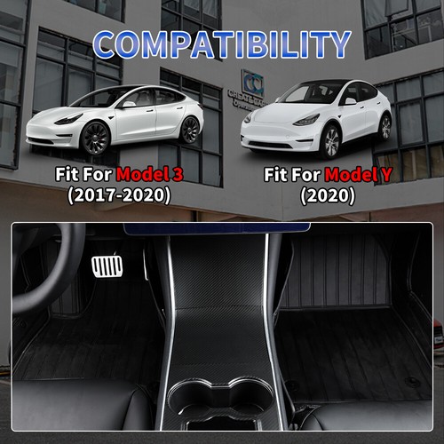 Dry Carbon Fiber Center Console Cover Trims For Tesla Model 3/Y (2017-2020) - Picture 6 of 8