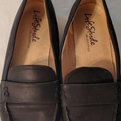 LifeStride Women s Black Suede Loafer Flats Slip-On Round Toe Size 8.5