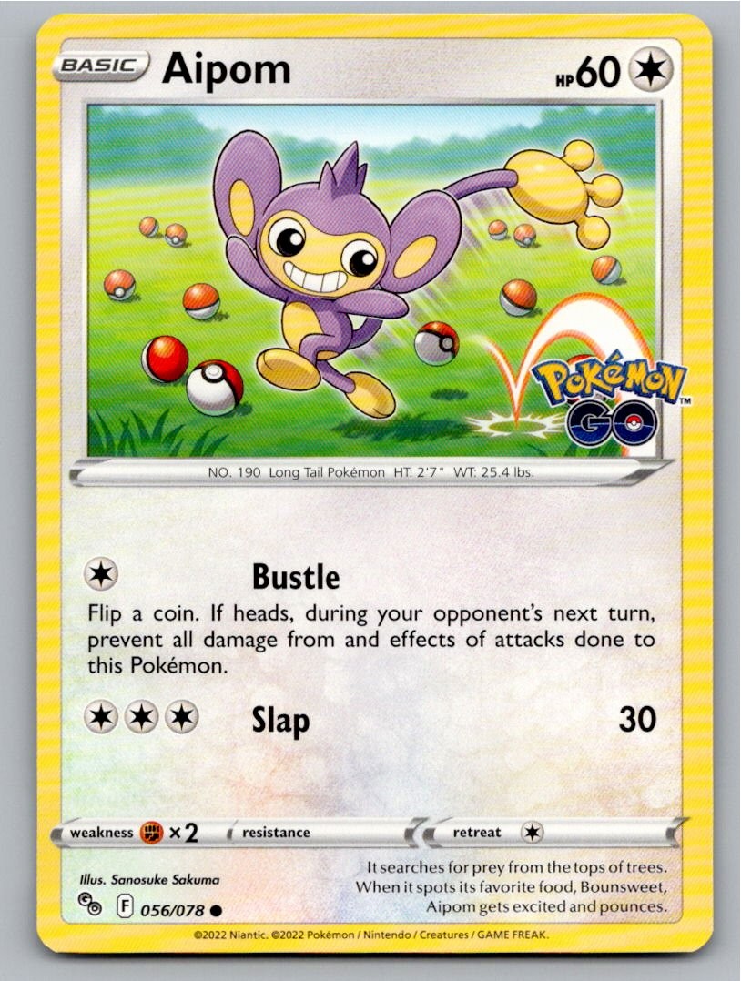 2022 POKEMON AIPOM POKEMON GO 056/078 C NM A95524 FREE S&H