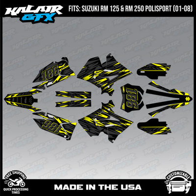 Graphics Kit for SUZUKI RM125 250 2001-08 POLISPORT RESTYLE TWITCH-yellow