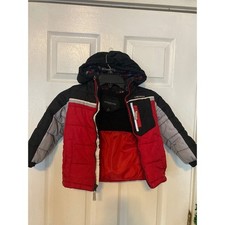London Fog Kids Puffer Jacket Hooded Red Black Gray Size 4T Winter Coat Warm