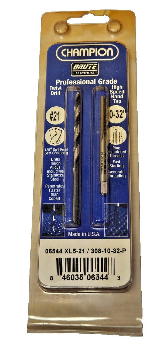 Champion 06544 10/32 Plug Tap  #21 Drill Bit COMBO