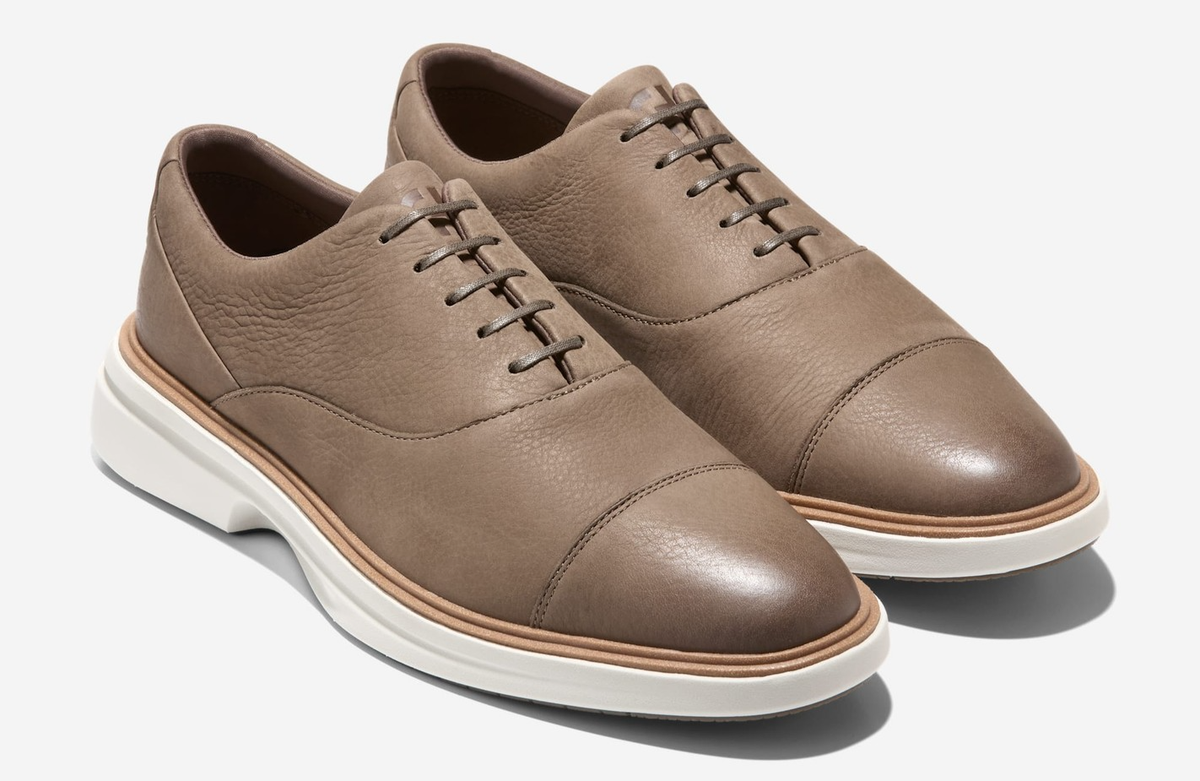 Cole Haan Men’s 10.5 Brown Leather Gray Canvas Cap Toe Oxford Shoes Men main image 3