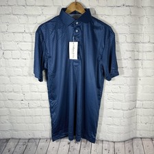 NEW Collars  Co Dress Collar Polo Shirt Large Blue Polka Dot Golf Stretch