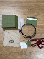 Womens GUCCI GG Marmont Thin Belt Black Leather Gold Buckle SIZE 80 with box