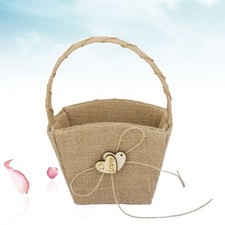  Flower Girl Basket Burlap Double Heart for Wedding Ceremony Baskets