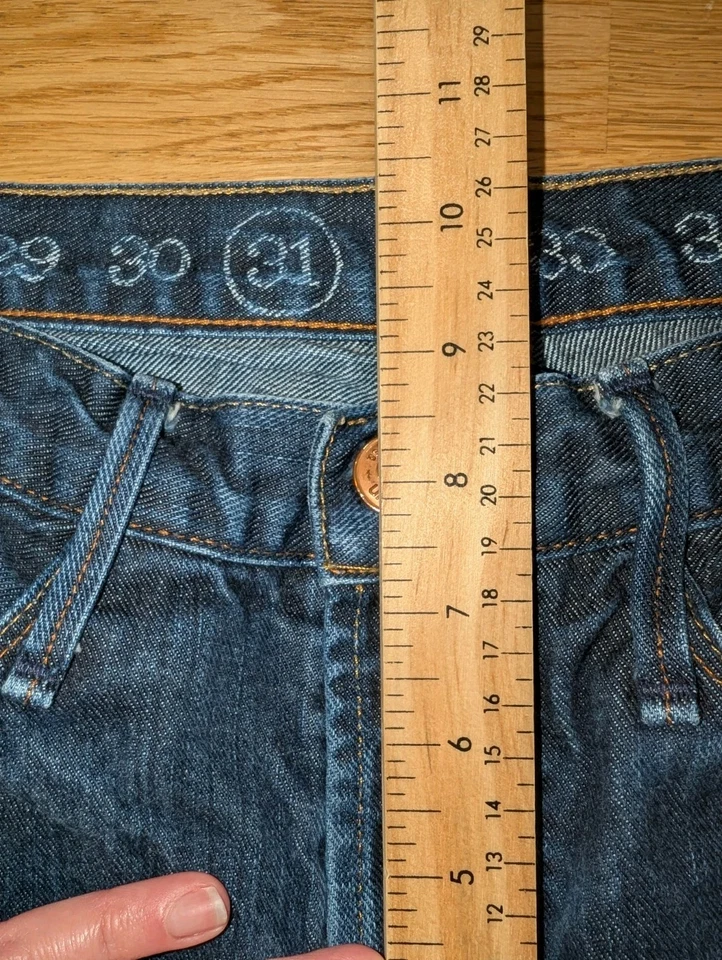 Mens Earnest Sewn Button Fly Dark Wash Straight Leg Jeans 100% Cotton Size 31 - Image 4 of 4