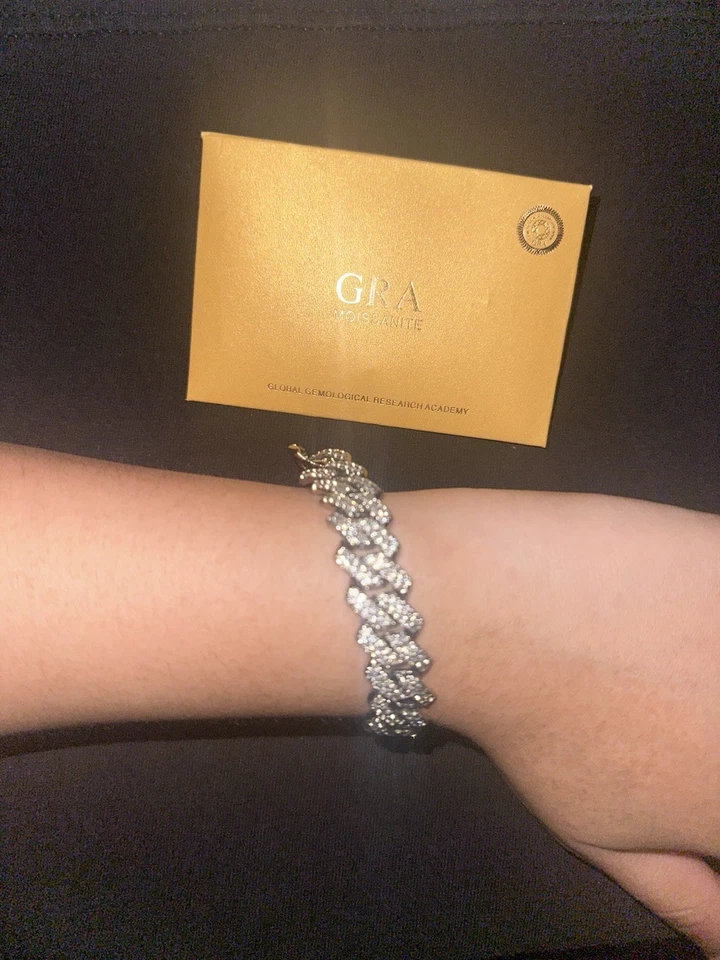 莫桑石古巴链式手链 8 英寸 12 毫米 - Passes 💎 测试银色 — 第 4/4 张图片