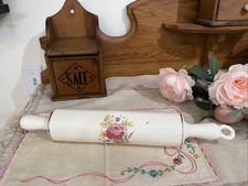 VTG 1930s Harker Pottery Ceramic Rolling Pin Amy Rose Floral Pastry Dough Roller
