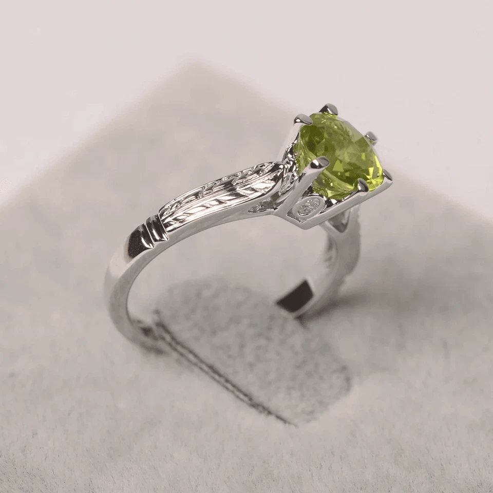 925 Sterling Silver Peridot Solitaire Ring Natural Gemstone Round Cut Women Ring - Image 3 of 4