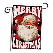 Merry Christmas Santa Claus Garden Flag 12x 18Inch Double Sided Black and red