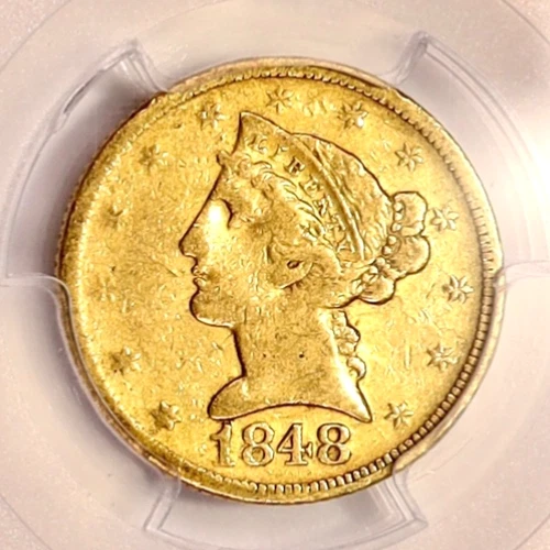 1848-D $5 Gold Liberty Half-Eagle Certified PCGS VF25 CAC-Dahlonega Gold Coin!