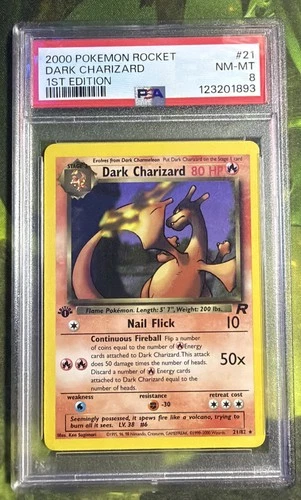 1st Edition Dark Charizard Rare 21/82 - Team Rocket - PSA 8 NM-MT