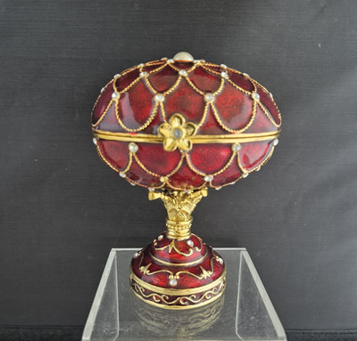 Toscano Fabergé Stil Emaille Ei Spieluhr rot und gold sehr guter Zustand