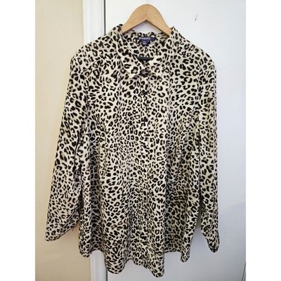 Roaman's Cheetah Button Up Long Sleeve Collared Shirt Size 28W Cotton Neutral