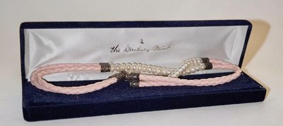 Halskette Danbury Mint rosa geflochtenes Leder und Süßwasserperlen